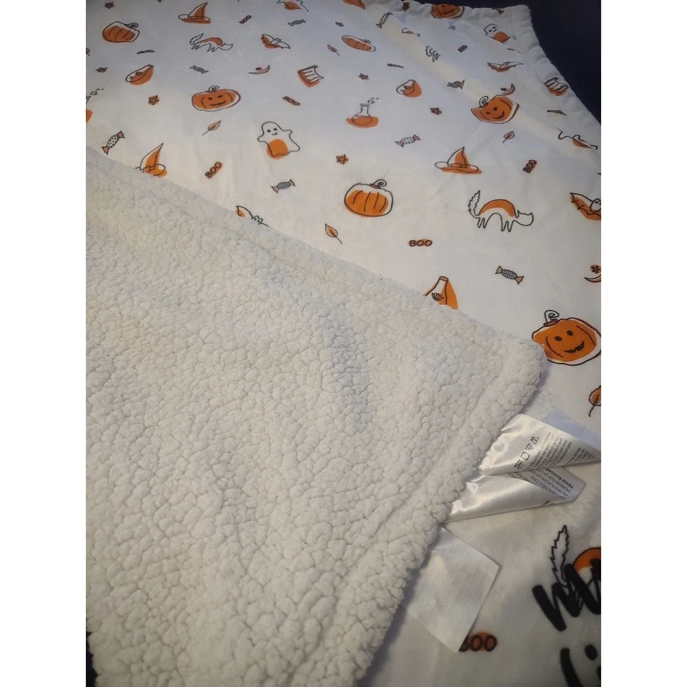 Hello Spud My First Boo Halloween Baby Blanket Pumpkin Ghost Sherpa White Orange
